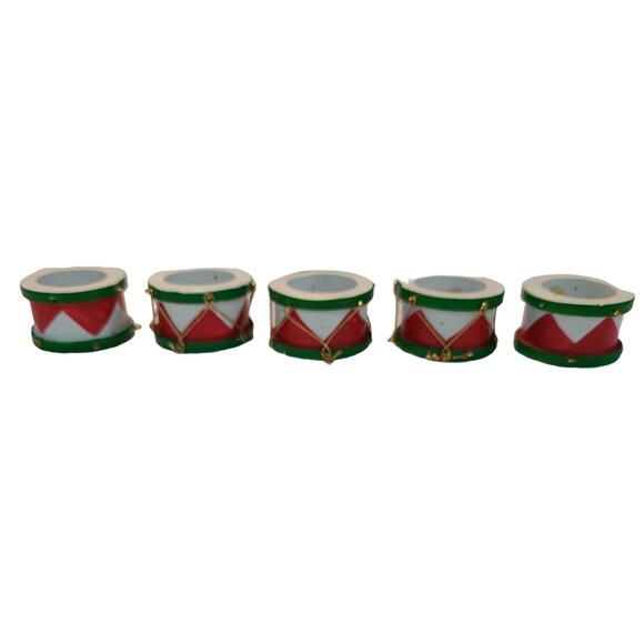 5 Vintage REED Christmas Holiday Tamborine Drum Napkin Rings Red Green White - Picture 1 of 6